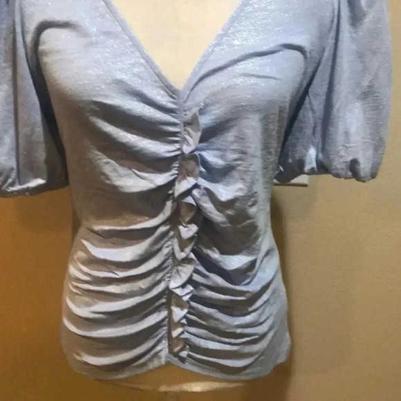 Express Light Blue Women's Ruched Top - Picture 6 of 7